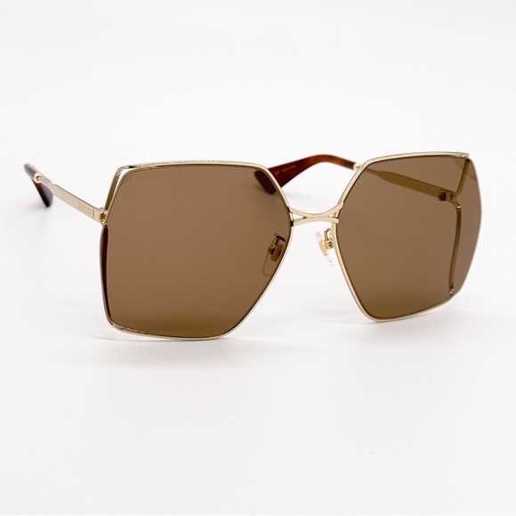 NEW GUCCI GG0817S 002 GEOMETRIC GOLD BROWN WOMEN SUNGLASSES GUCCI - Picture 6 of 14